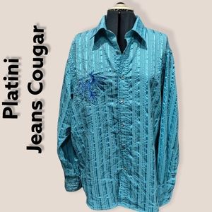 Platini Jeans Cougar men's aqua blue long sleeve shirt size XXL